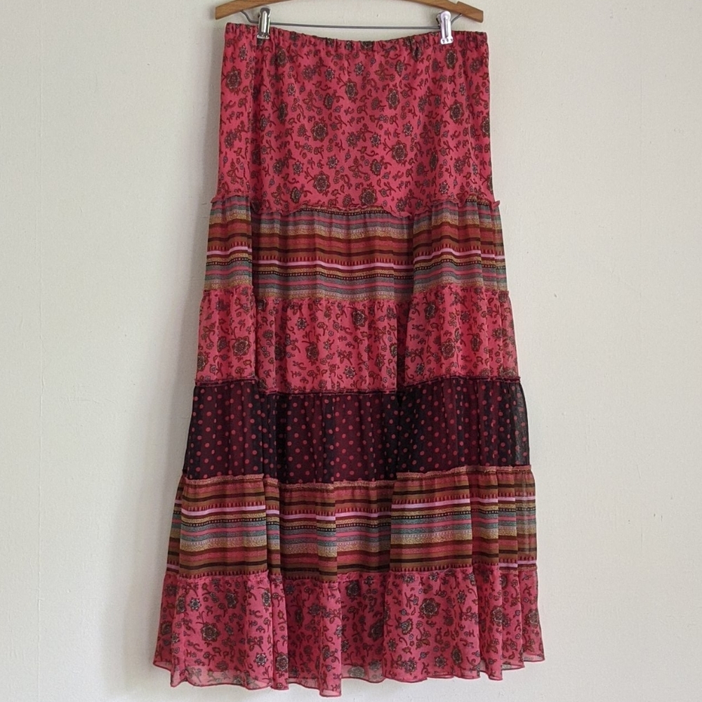 Pink Boho Ruffled Polka Dot Tiered Skirt 💕